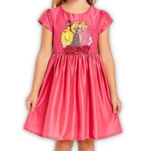 Disney Princess Dress Pink Satin Belle Rapunzel Aurora 7/8